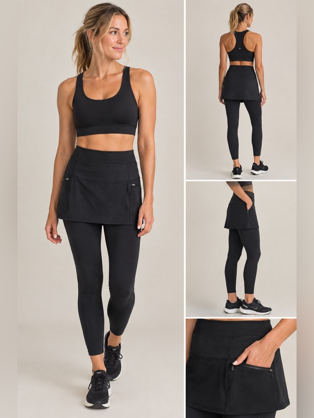 Athleta Black 2-in-1 Skirted Leggings with Zipper Pockets Golf - Med